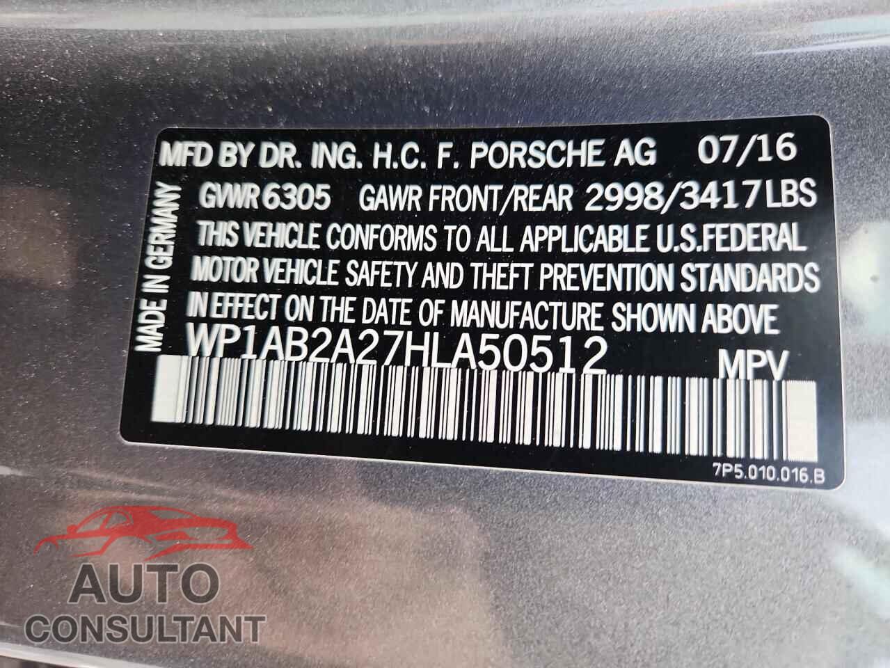 PORSCHE CAYENNE 2017 - WP1AB2A27HLA50512