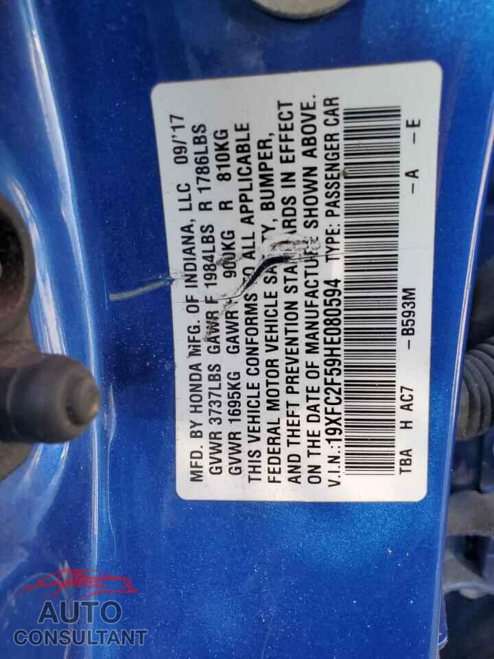 HONDA CIVIC 2017 - 19XFC2F59HE080594