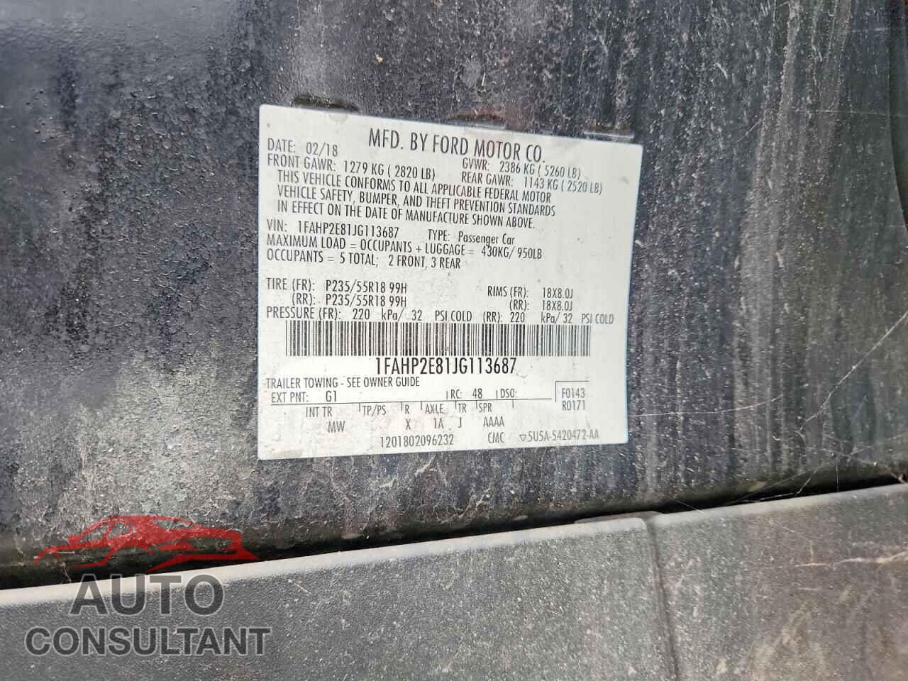 FORD TAURUS 2018 - 1FAHP2E81JG113687