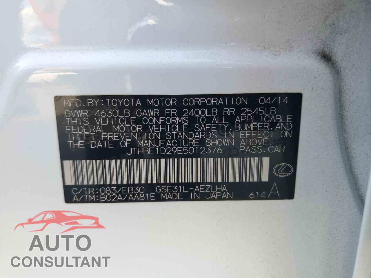 LEXUS IS 2014 - JTHBE1D29E5012376
