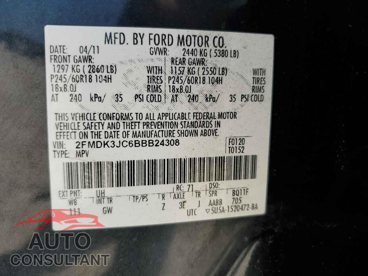 FORD EDGE 2011 - 2FMDK3JC6BBB24308