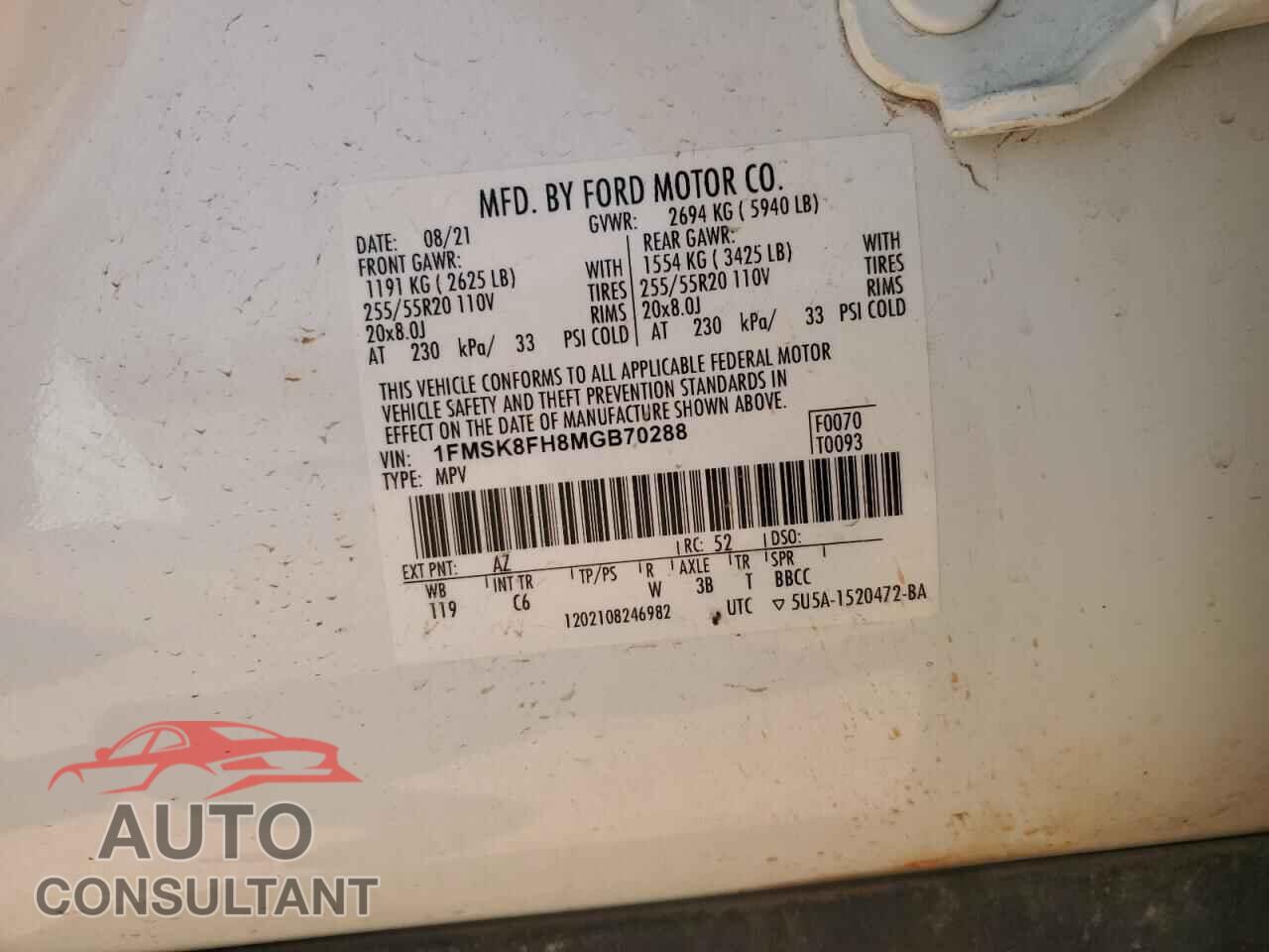 FORD EXPLORER 2021 - 1FMSK8FH8MGB70288