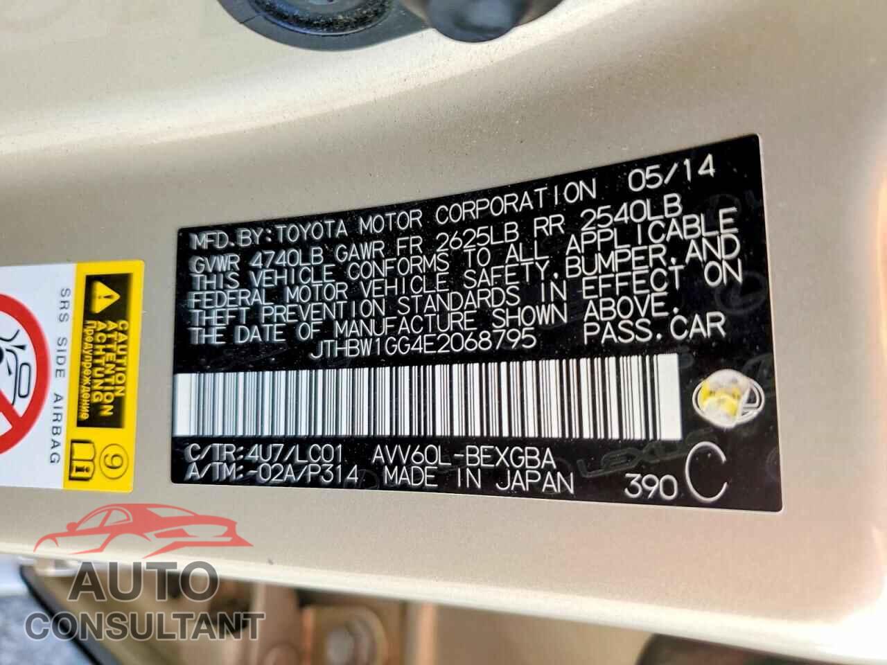 LEXUS ES300 2014 - JTHBW1GG4E2068795