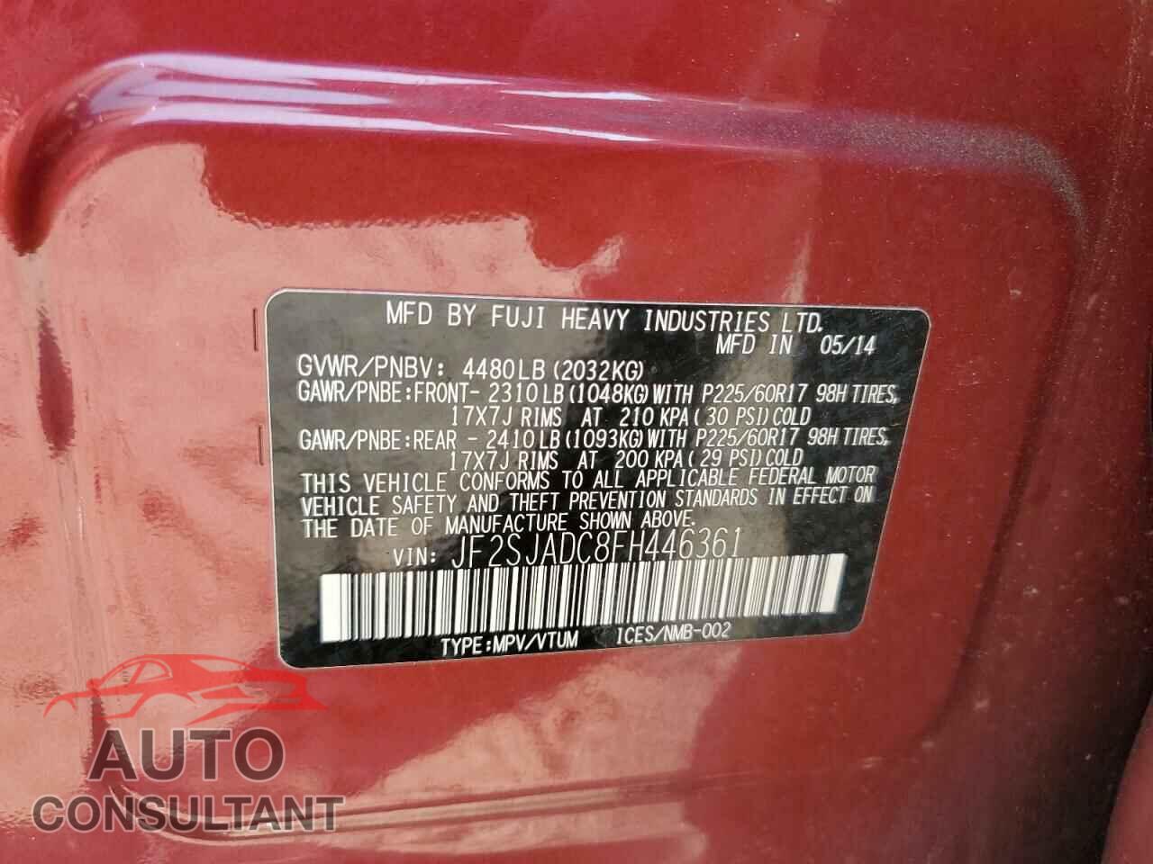 SUBARU FORESTER 2015 - JF2SJADC8FH446361