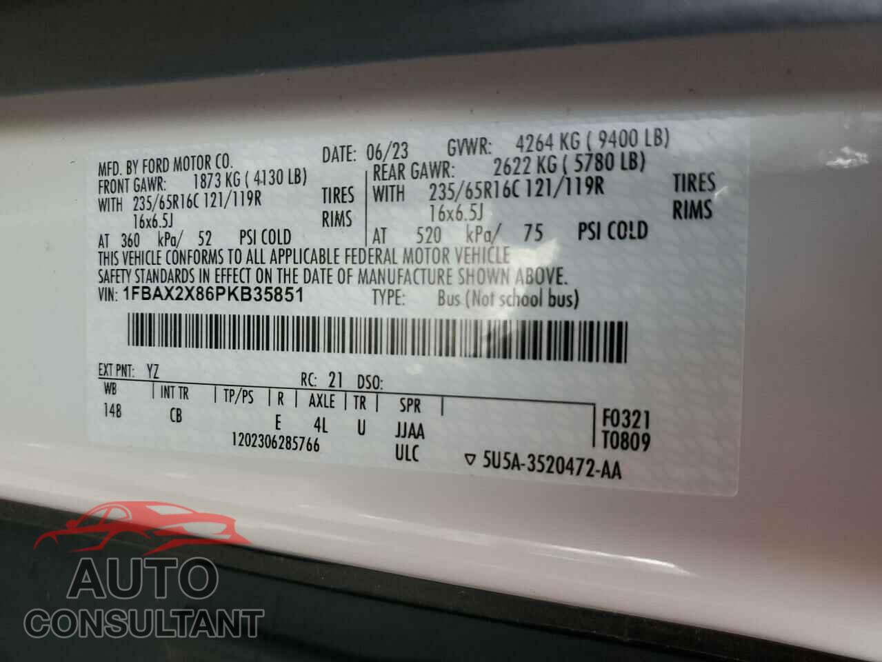 FORD TRANSIT 2023 - 1FBAX2X86PKB35851
