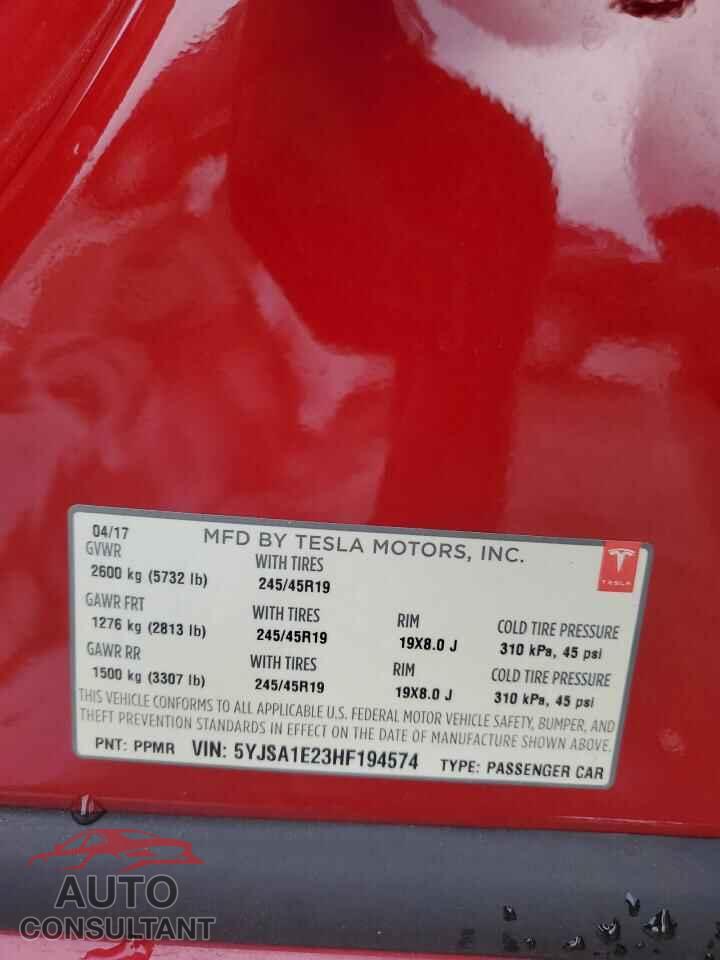 TESLA MODEL S 2017 - 5YJSA1E23HF194574
