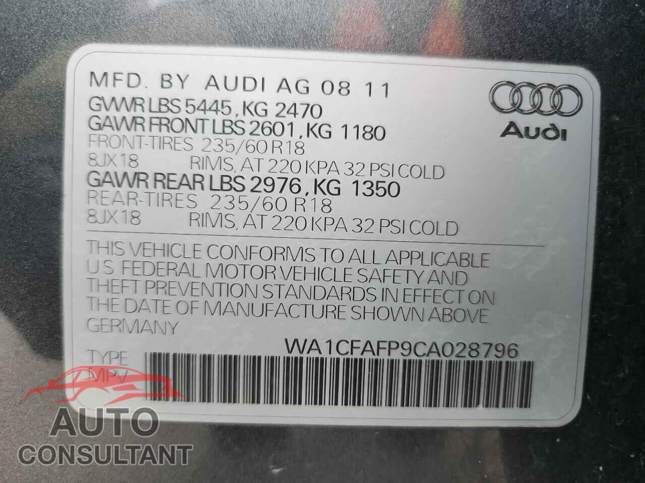 AUDI Q5 2012 - WA1CFAFP9CA028796