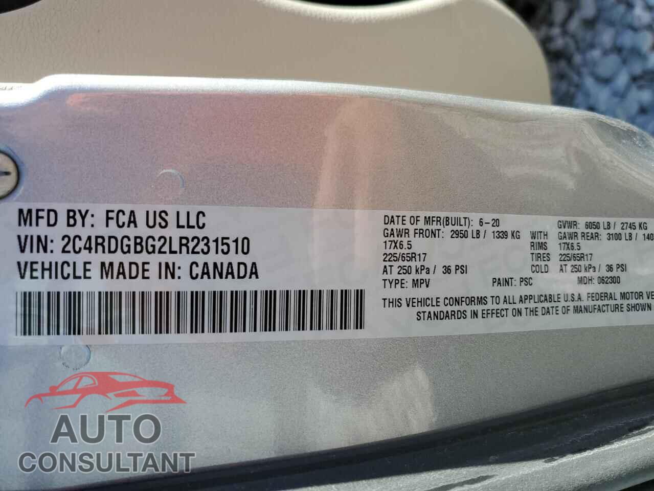 DODGE CARAVAN 2020 - 2C4RDGBG2LR231510