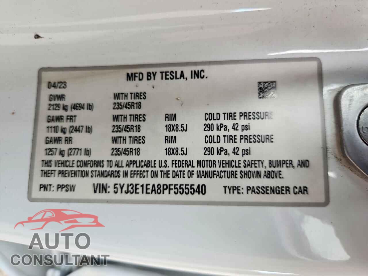 TESLA MODEL 3 2023 - 5YJ3E1EA8PF555540