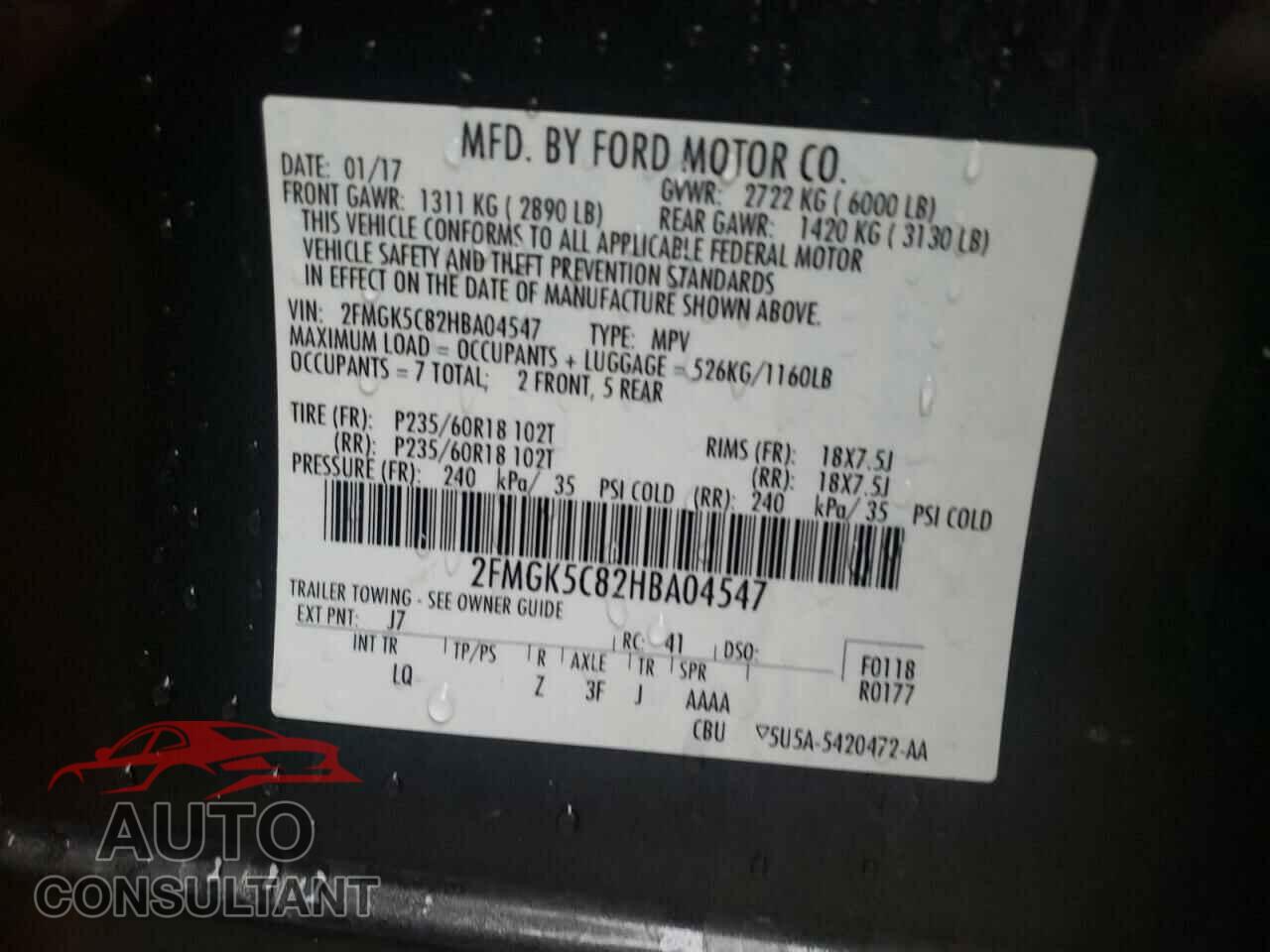FORD FLEX 2017 - 2FMGK5C82HBA04547