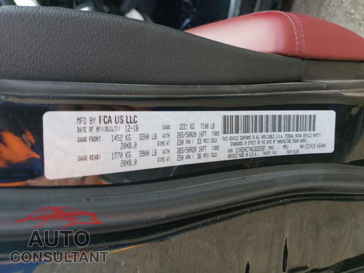 DODGE DURANGO 2019 - 1C4SDHCT4KC632597