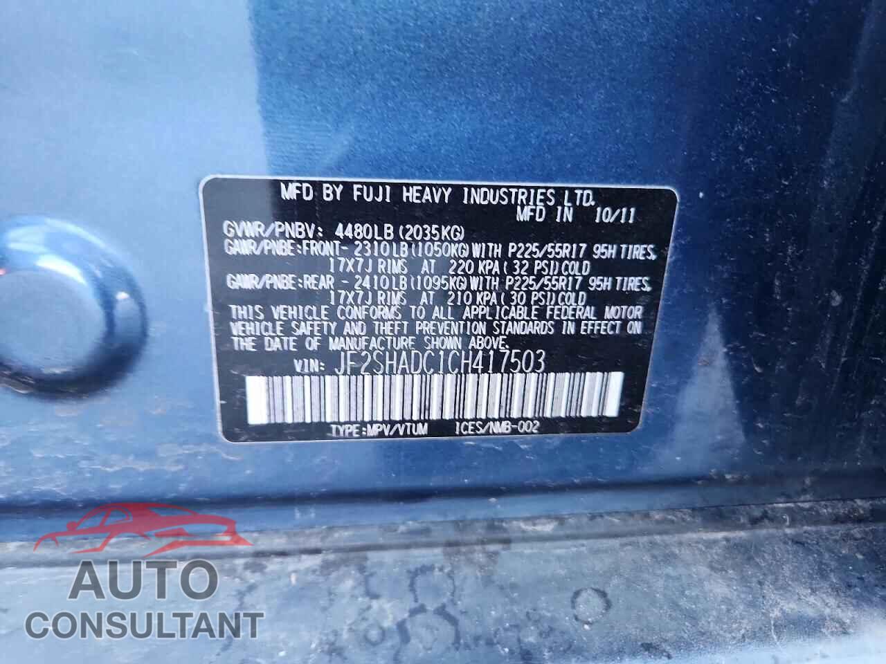SUBARU FORESTER 2012 - JF2SHADC1CH417503