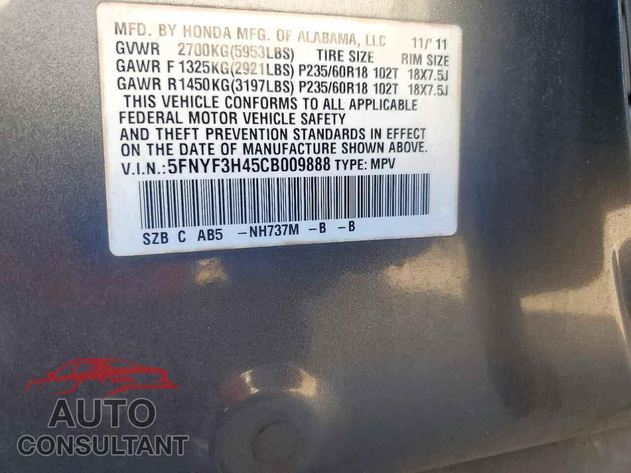 HONDA PILOT 2012 - 5FNYF3H45CB009888