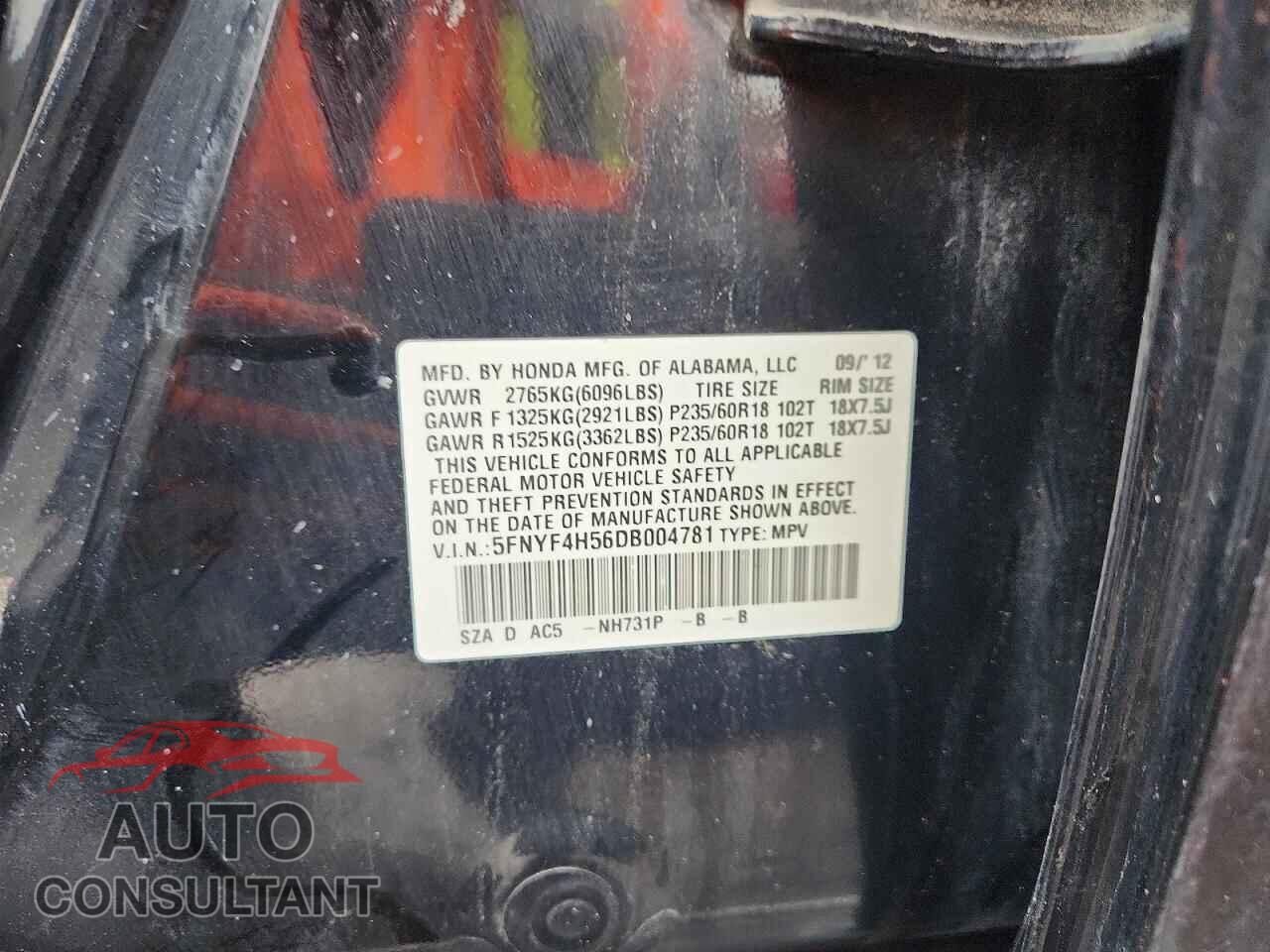 HONDA PILOT 2013 - 5FNYF4H56DB004781