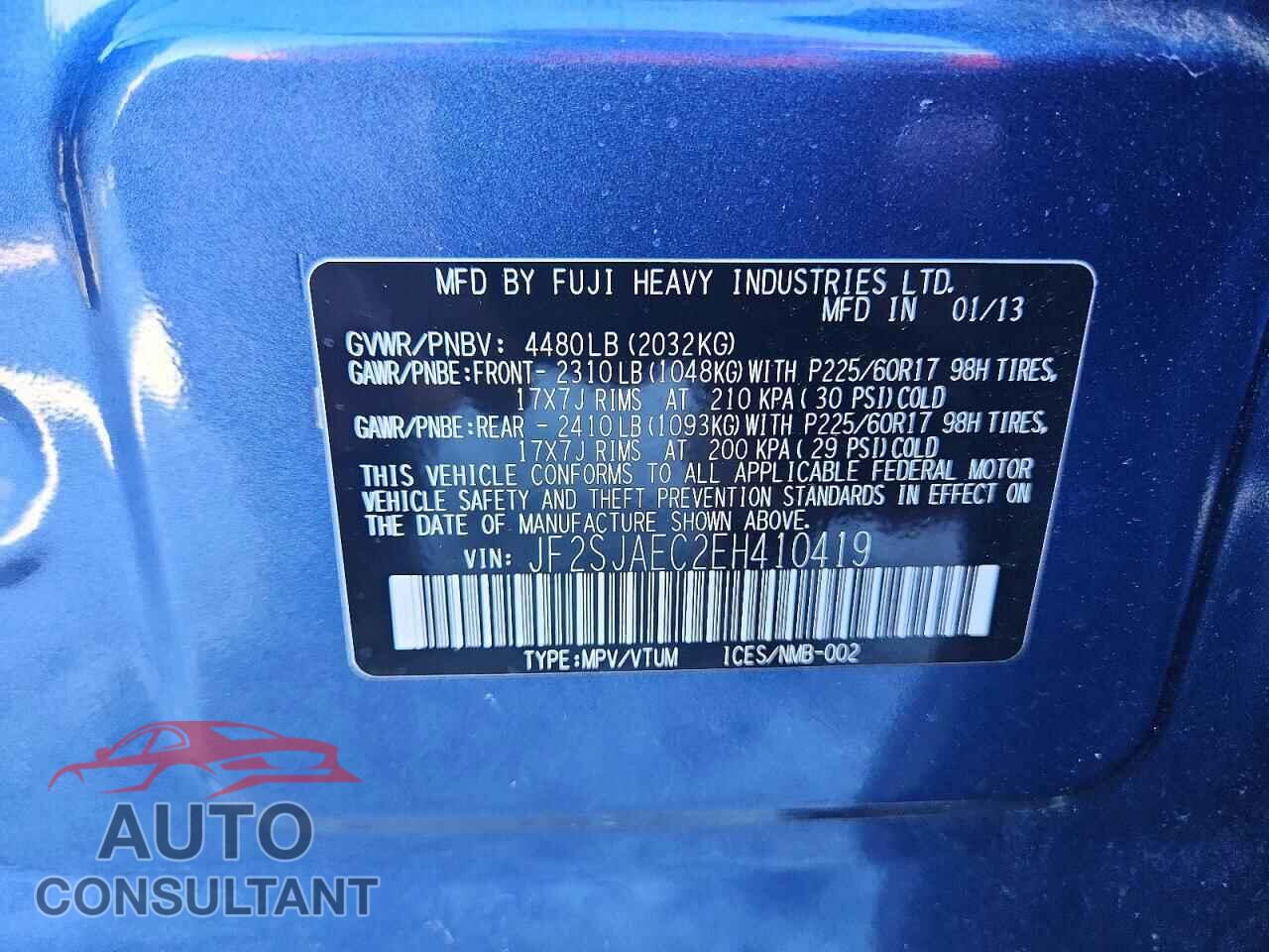 SUBARU FORESTER 2014 - JF2SJAEC2EH410419