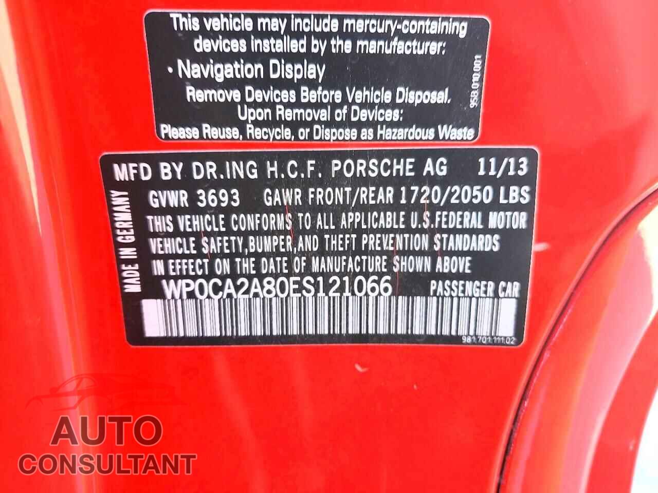 PORSCHE BOXSTER 2014 - WP0CA2A80ES121066