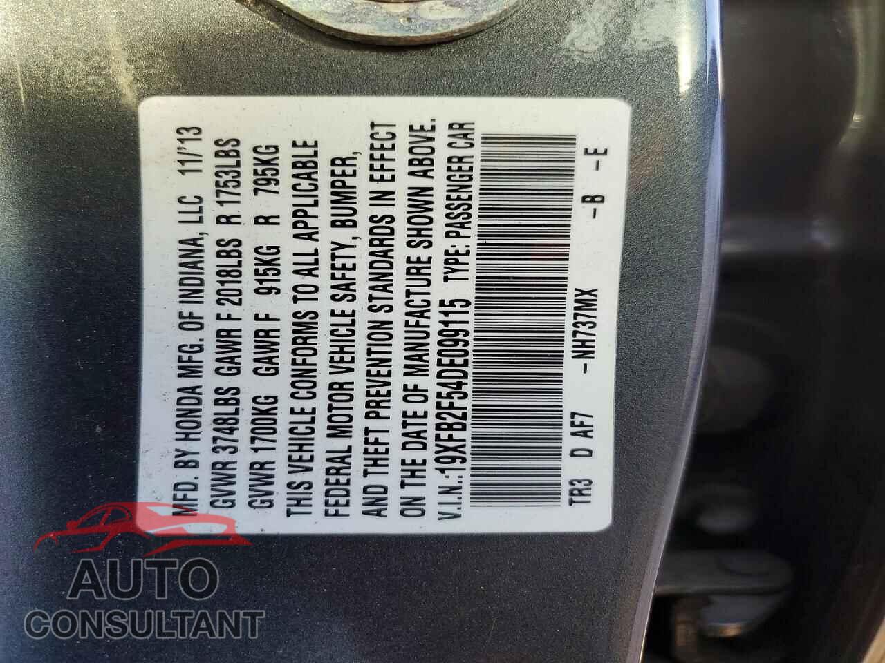 HONDA CIVIC 2013 - 19XFB2F54DE099115