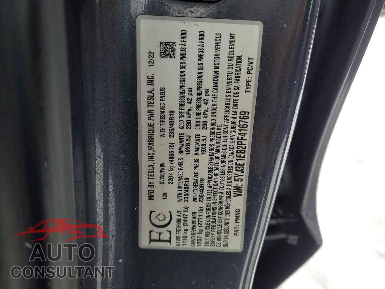 TESLA MODEL 3 LONG RANGE 7 2023 - 5YJ3E1EB2PF416769