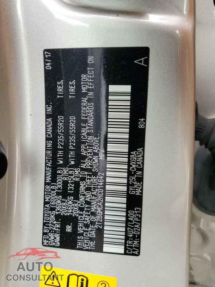 LEXUS RX450 2017 - 2T2BGMCA2HC014642