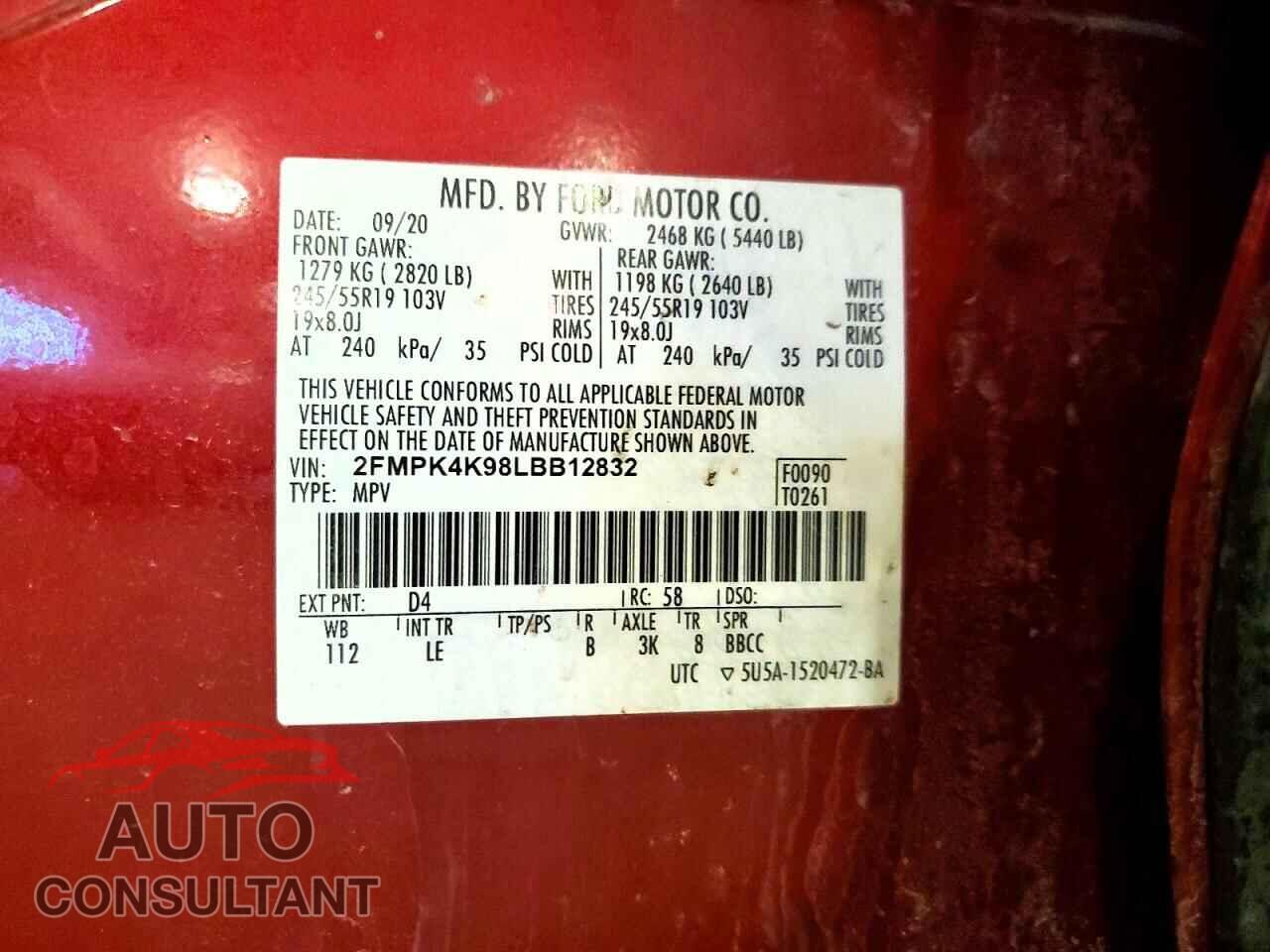 FORD EDGE 2020 - 2FMPK4K98LBB12832