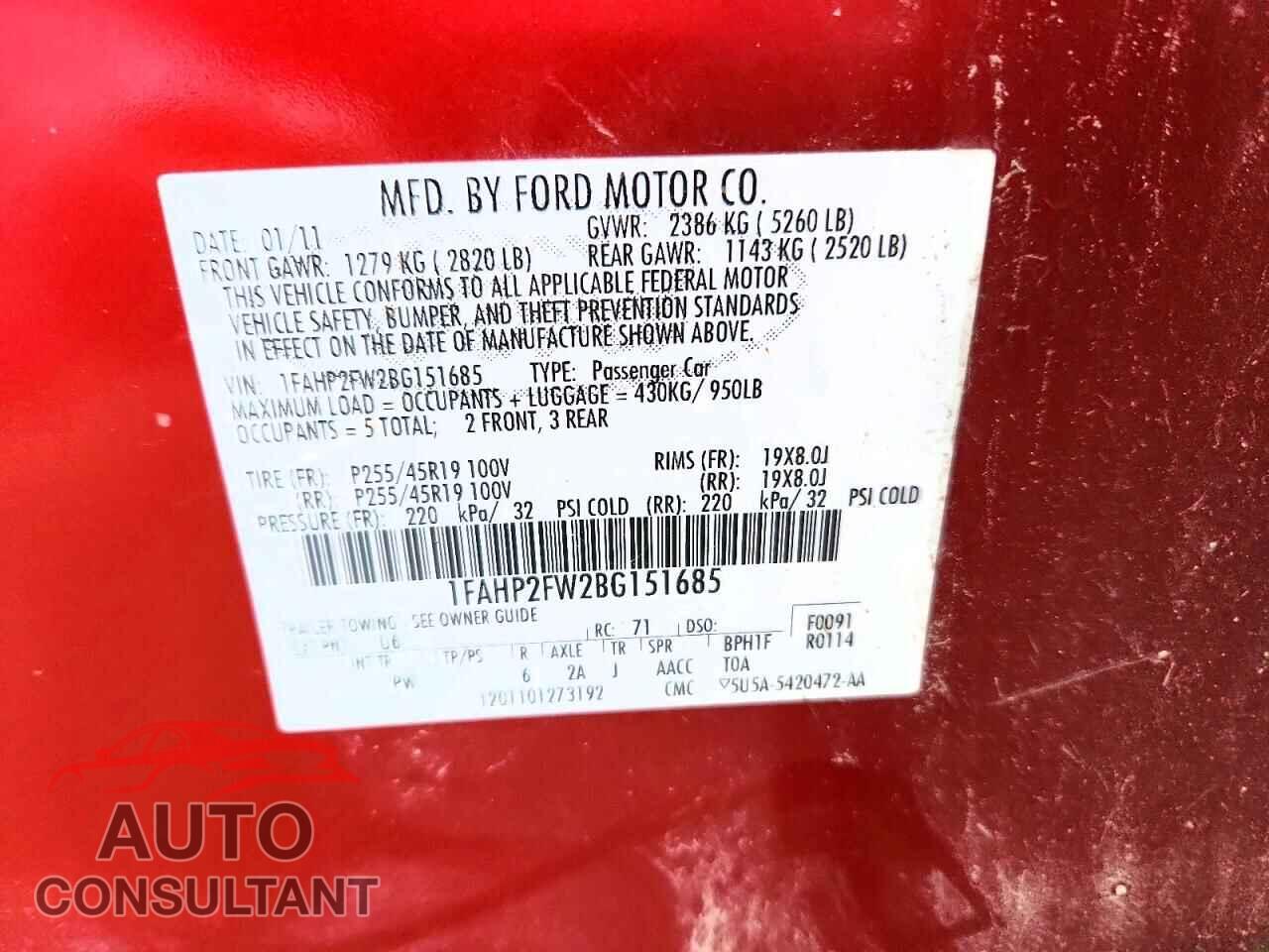 FORD TAURUS 2011 - 1FAHP2FW2BG151685