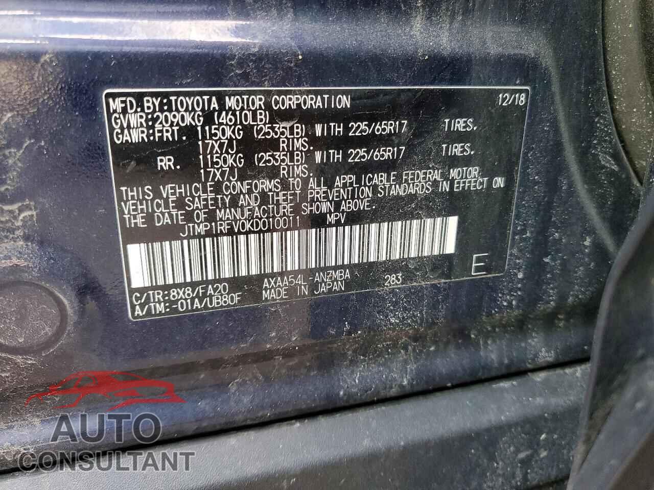 TOYOTA RAV4 2019 - JTMP1RFV0KD010011