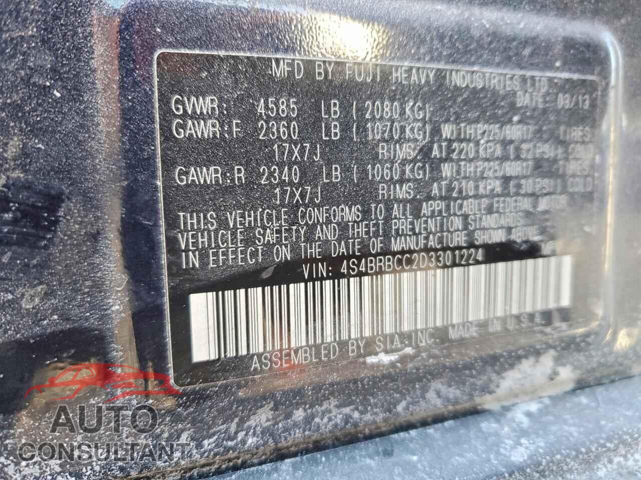 SUBARU OUTBACK 2013 - 4S4BRBCC2D3301224