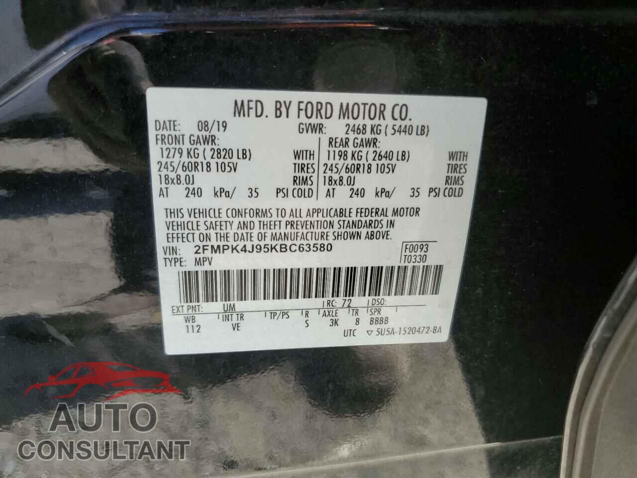 FORD EDGE 2019 - 2FMPK4J95KBC63580