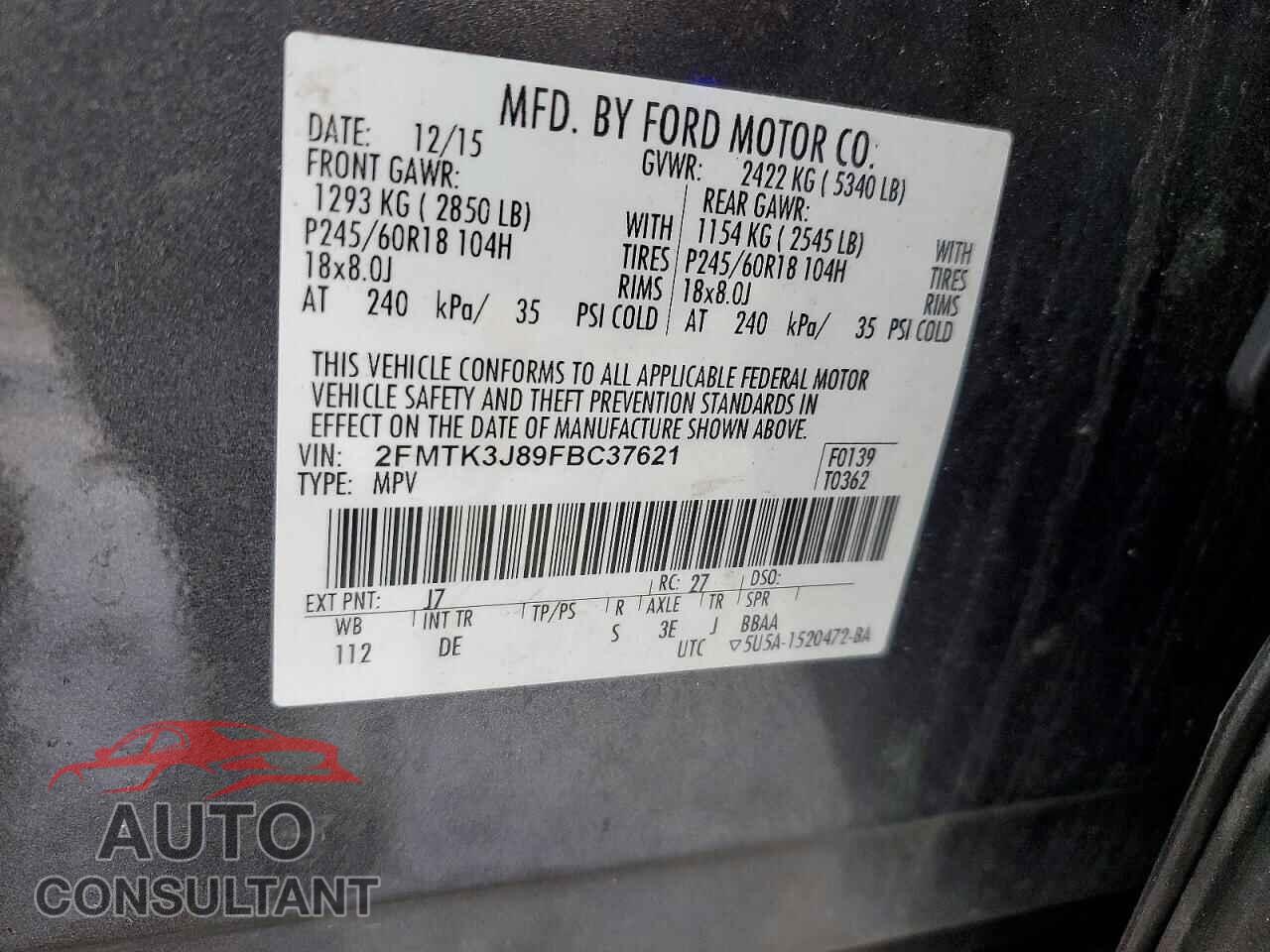 FORD EDGE 2015 - 2FMTK3J89FBC37621