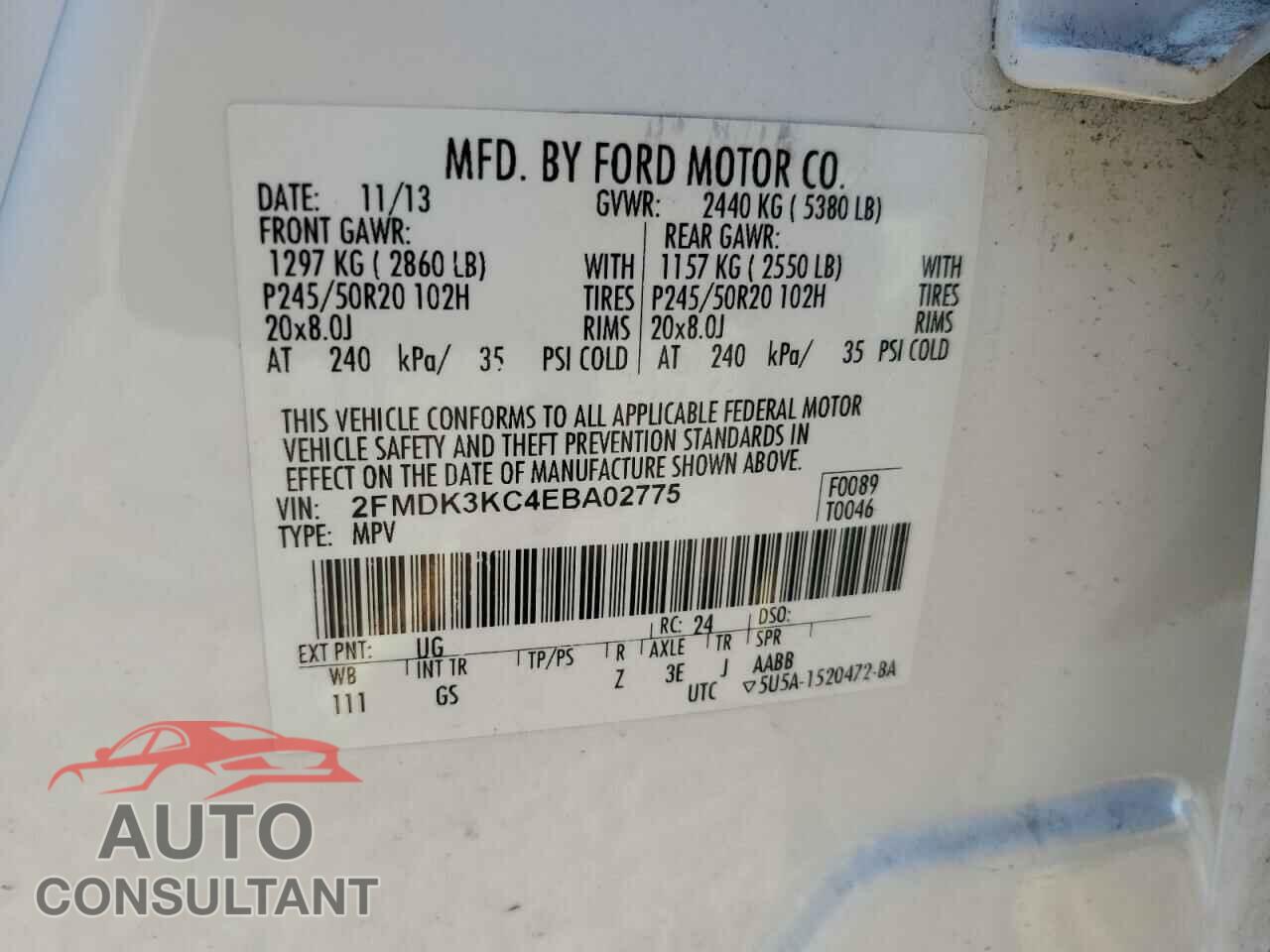 FORD EDGE 2014 - 2FMDK3KC4EBA02775
