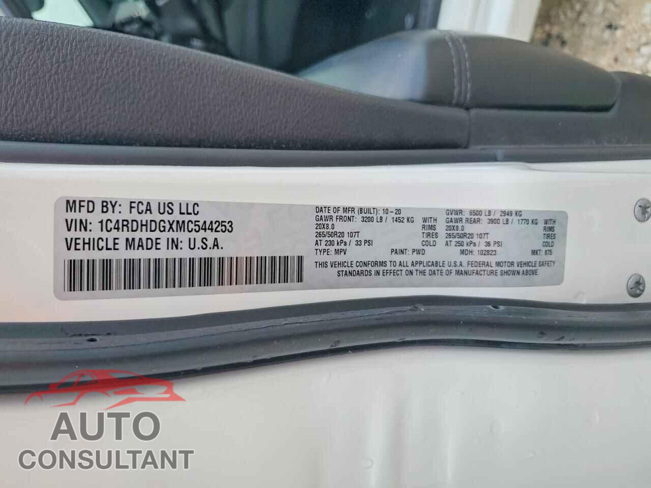 DODGE DURANGO 2021 - 1C4RDHDGXMC544253
