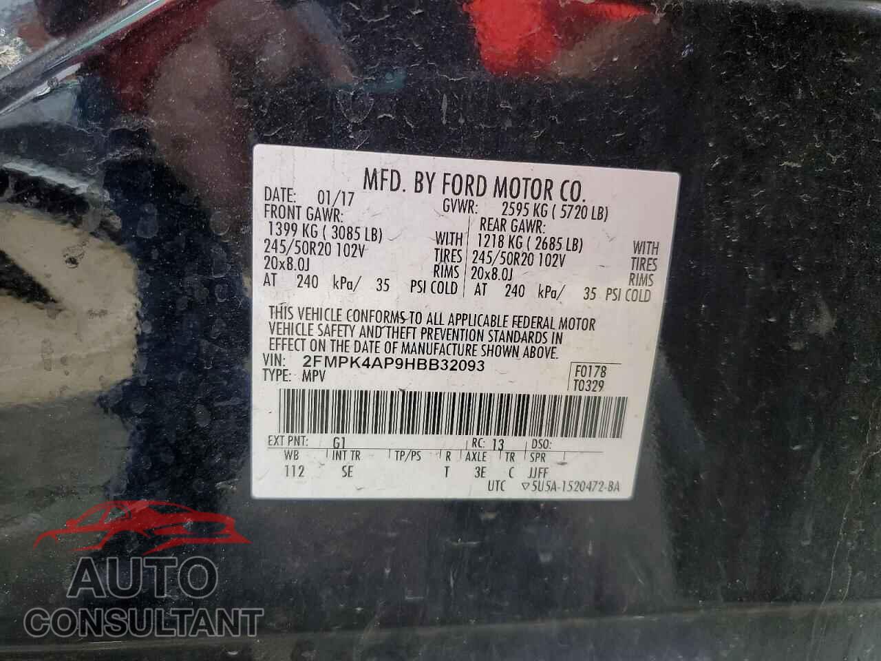 FORD EDGE 2017 - 2FMPK4AP9HBB32093