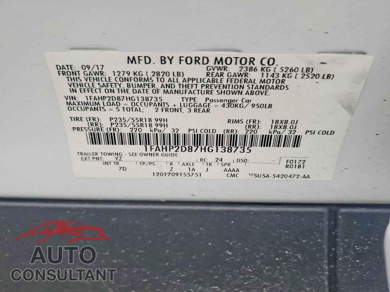 FORD TAURUS 2017 - 1FAHP2D87HG138735
