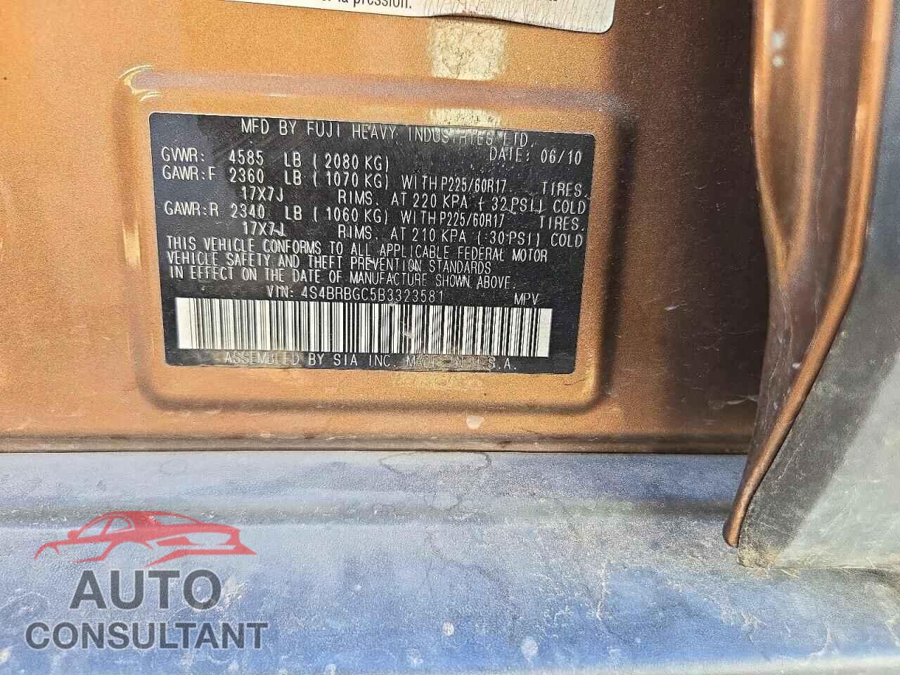 SUBARU OUTBACK 2011 - 4S4BRBGC5B3323581
