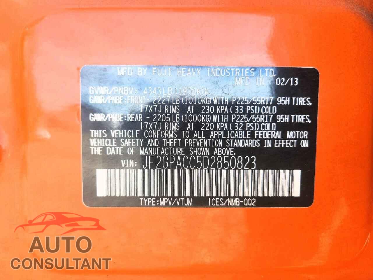 SUBARU XV 2013 - JF2GPACC5D2850823