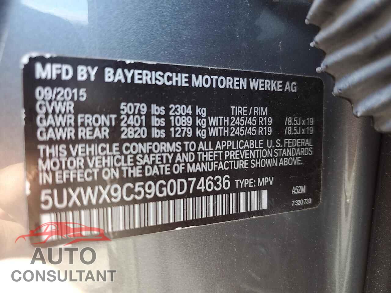 BMW X3 2016 - 5UXWX9C59G0D74636