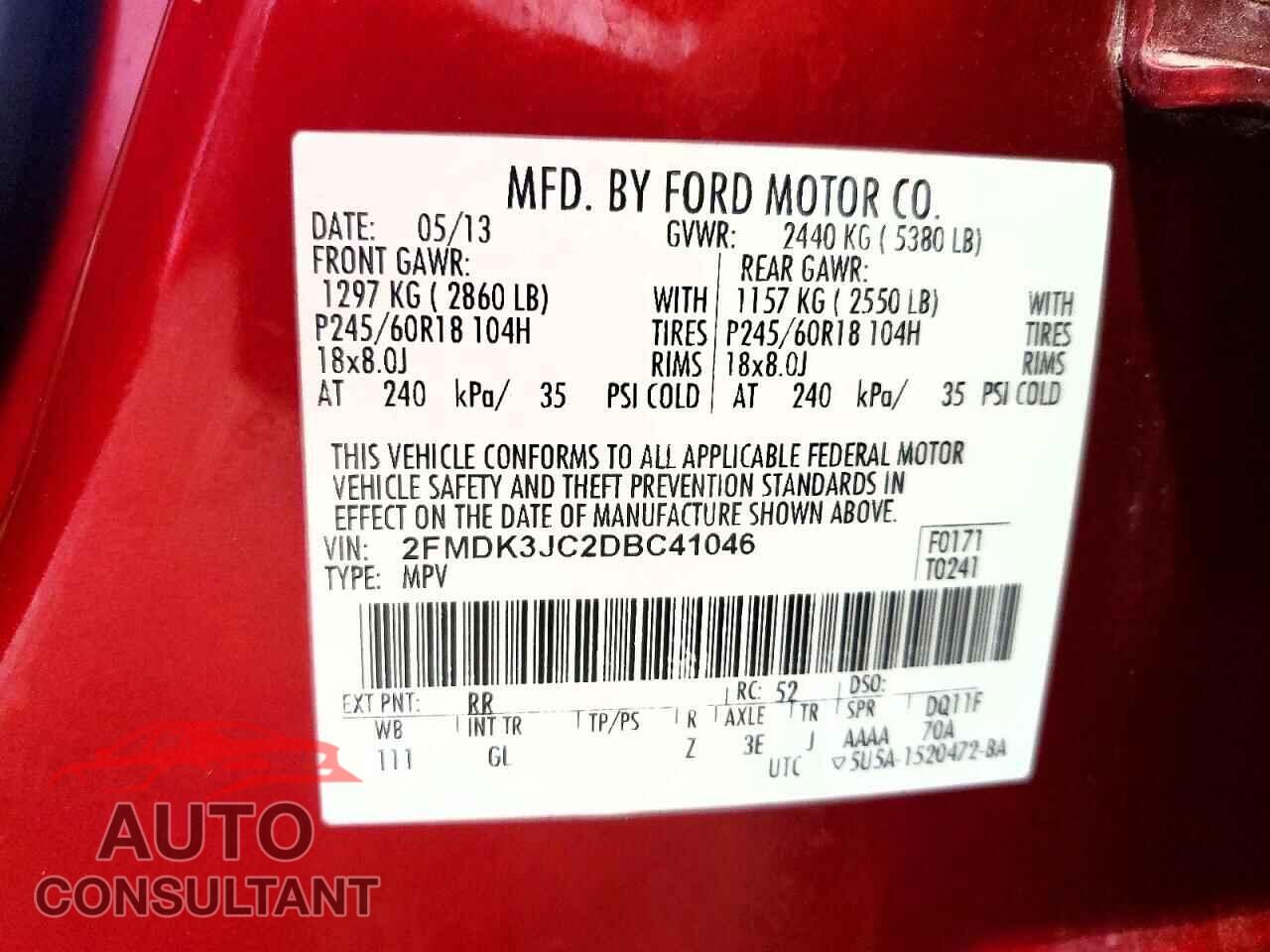 FORD EDGE 2013 - 2FMDK3JC2DBC41046