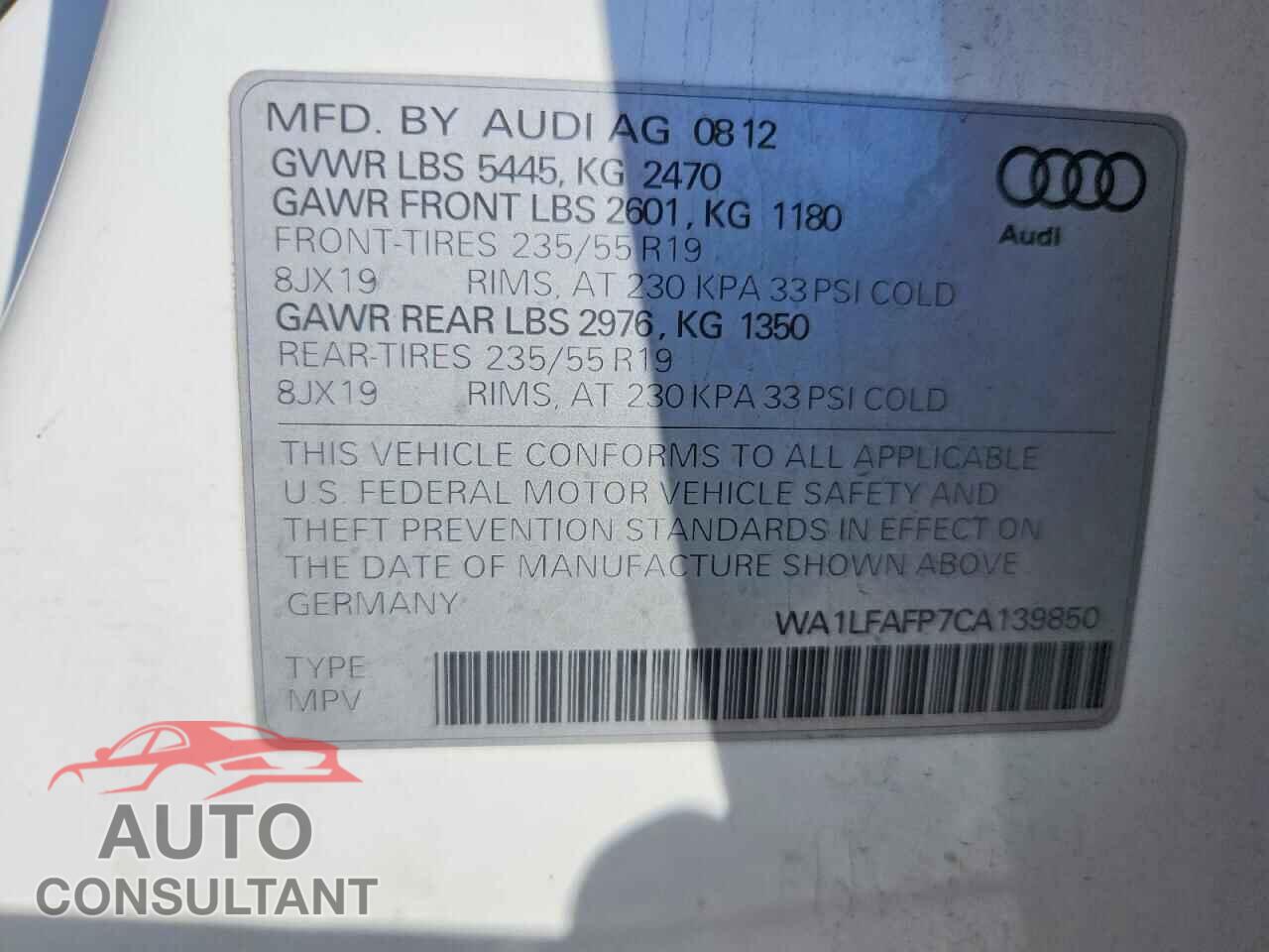 AUDI Q5 2012 - WA1LFAFP7CA139850
