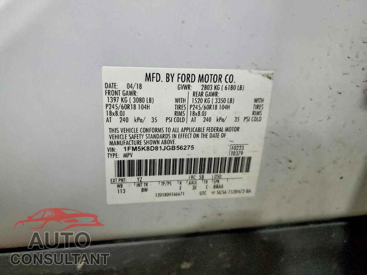 FORD EXPLORER 2018 - 1FM5K8D81JGB56275