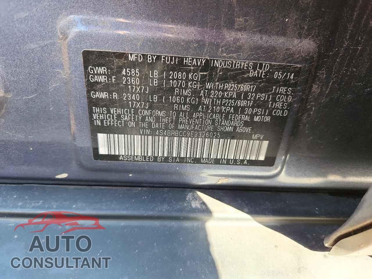 SUBARU OUTBACK 2014 - 4S4BRBCC9E3326025