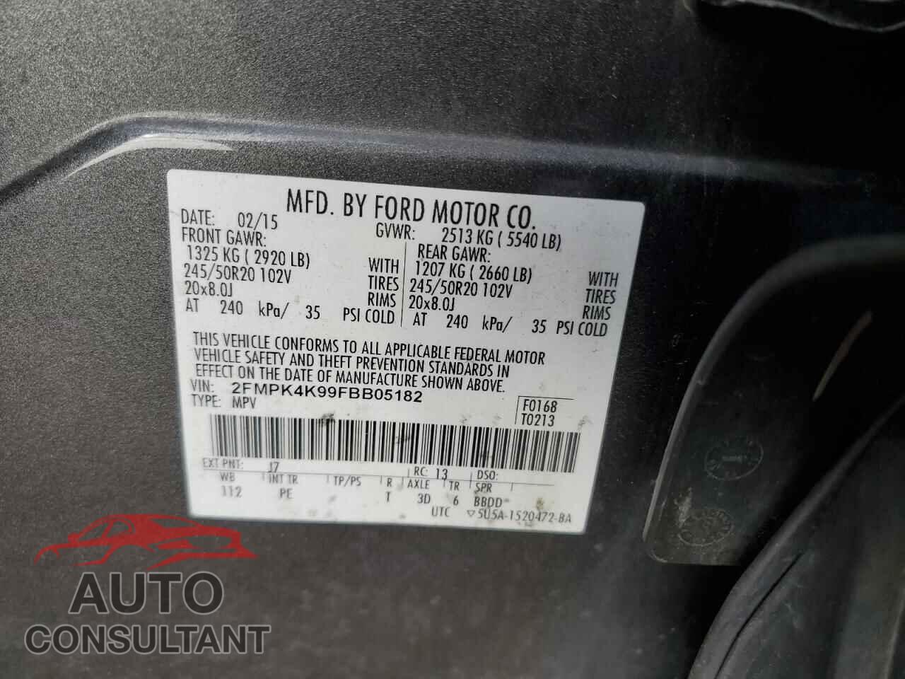 FORD EDGE 2015 - 2FMPK4K99FBB05182