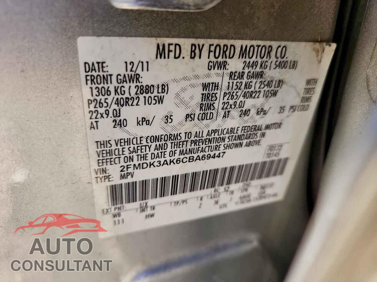 FORD EDGE 2012 - 2FMDK3AK6CBA69447