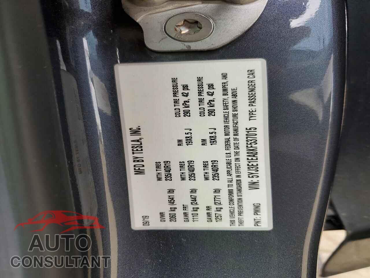 TESLA MODEL 3 2019 - 5YJ3E1EA8KF537015