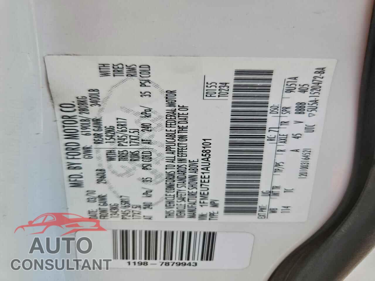 FORD EXPLORER 2010 - 1FMEU7EE1AUA58101