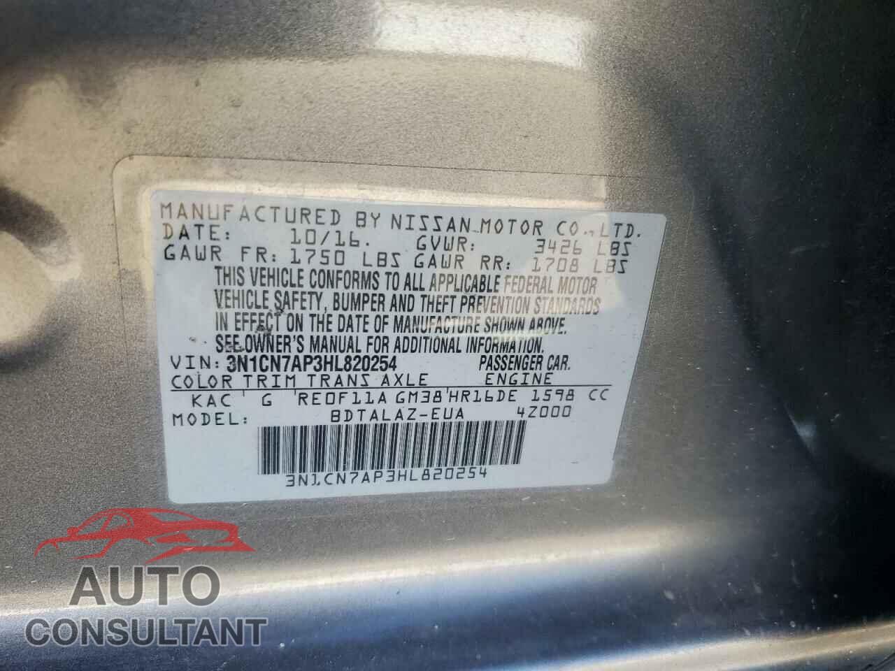NISSAN VERSA 2017 - 3N1CN7AP3HL820254