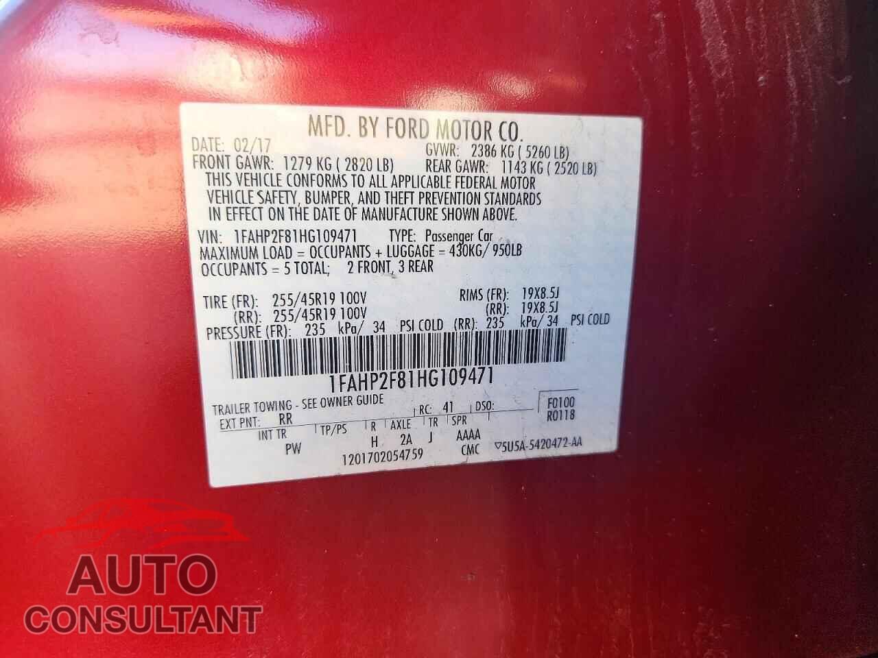 FORD TAURUS 2017 - 1FAHP2F81HG109471