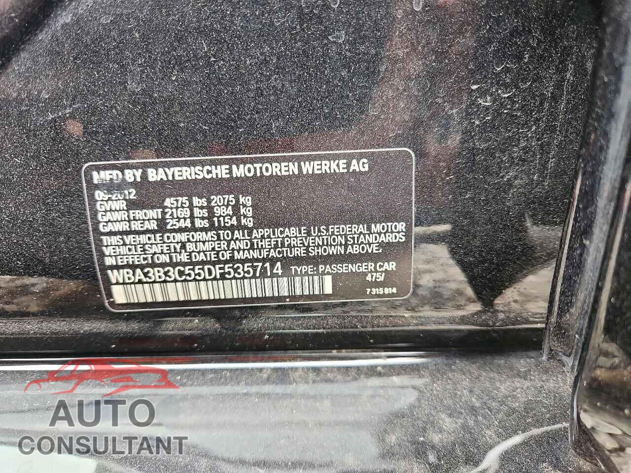 BMW 3 SERIES 2013 - WBA3B3C55DF535714