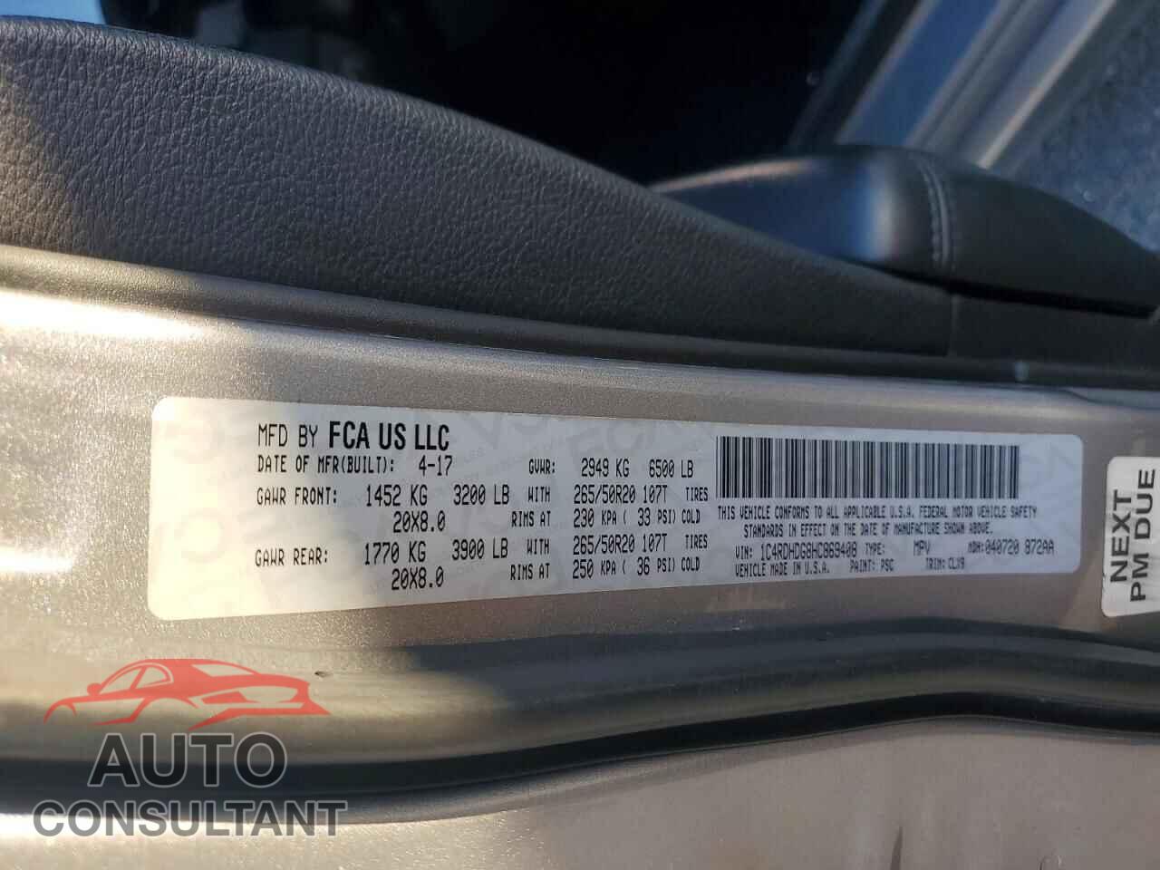 DODGE DURANGO 2017 - 1C4RDHDG8HC869408