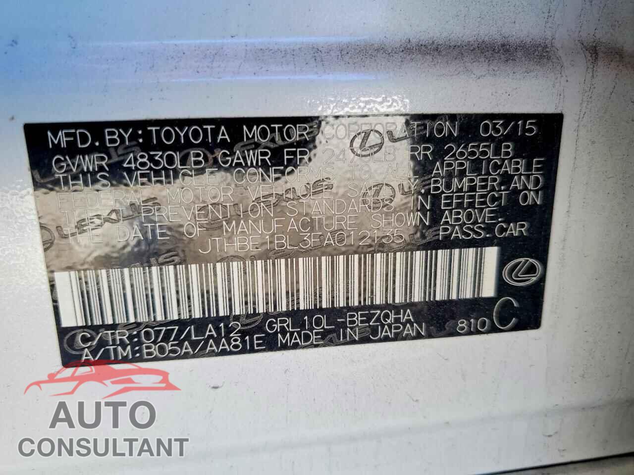 LEXUS GS350 2015 - JTHBE1BL3FA012135