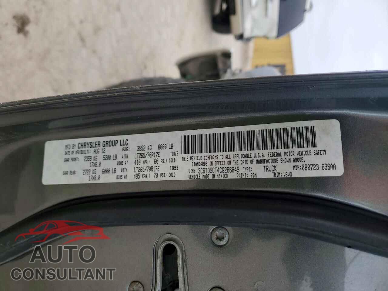 DODGE RAM 2500 2012 - 3C6TD5CT4CG286849